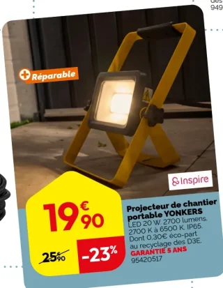 Projecteur de chantier portable YONKERS Inspire