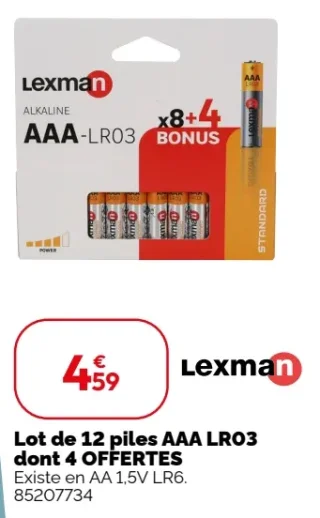 Lot de 12 piles AAA LR03 Lexman