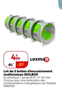 Lot de 5 boîtes d'encastrement multicloison ISOLBOX Lexman
