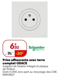 Prise affleurante avec terre complet ODACE Schneider Electric