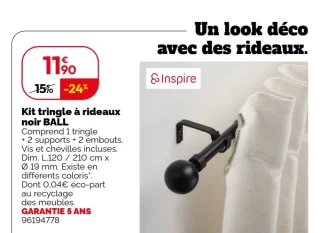 Kit tringle à rideaux noir BALL Inspire