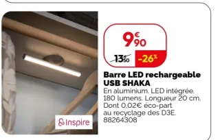 Barre LED rechargeable USB SHAKA Inspire