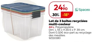 Lot de 3 boîtes recyclées multi-couleur Spaceo