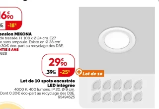 Lot de 10 spots encastrés LED intégrée