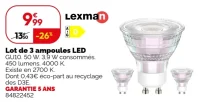 Lot de 3 ampoules LED GU10 Lexman