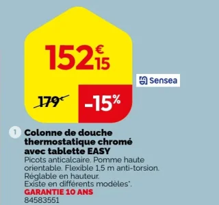 Colonne de douche thermostatique chromé avec tablette EASY