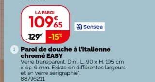 Paroi de douche à l'italienne chromé EASY