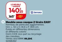 Meuble sous-vasque 2 tiroirs EASY + Plan simple vasque à poser