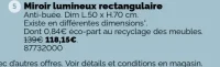 Miroir lumineux rectangulaire