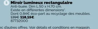 Miroir lumineux rectangulaire