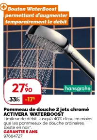 Pommeau de douche 2 jets chromé ACTIVERA WATERBOOST hansgrohe