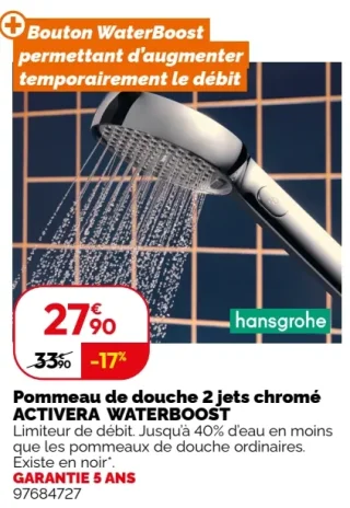 Pommeau de douche 2 jets chromé ACTIVERA WATERBOOST hansgrohe