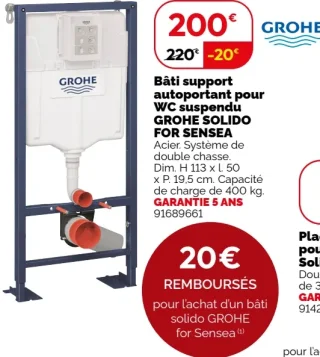 Bâti support autoportant pour WC suspendu GROHE SOLIDO FOR SENSEA