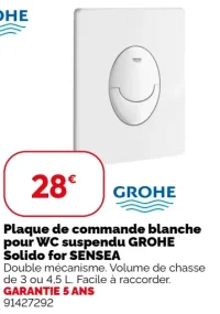 Plaque de commande blanche pour WC suspendu GROHE Solido for SENSEA