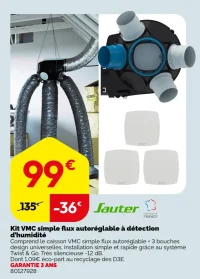 Kit VMC simple flux autoréglable à détection d'humidité Sauter