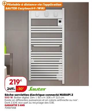Sèche-serviettes électrique connecté MARAPI 2 Sauter
