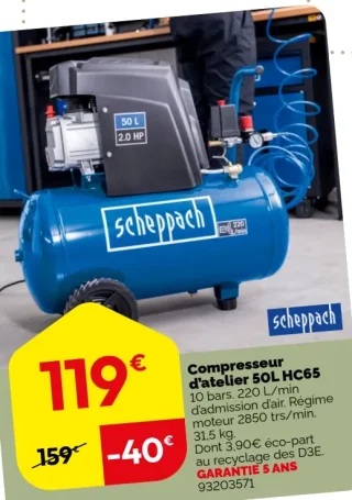 Compresseur d'atelier 50L HC65 Scheppach