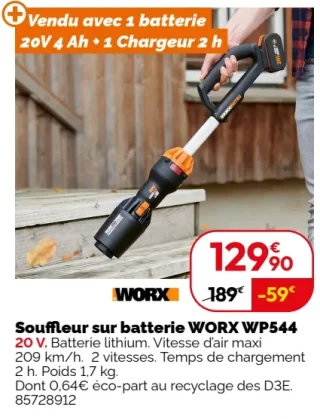 Souffleur sur batterie WORX WP544