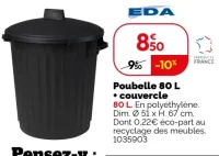 Poubelle 80 L + couvercle EDA
