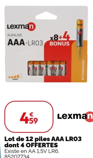 Lot de 12 piles AAA LR03 dont 4 OFFERTES Lexman