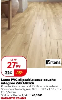 Lame PVC clipsable sous-couche intégrée ZARAGOZA