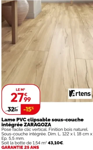Lame PVC clipsable sous-couche intégrée ZARAGOZA