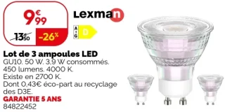 Lot de 3 ampoules LED Lexman
