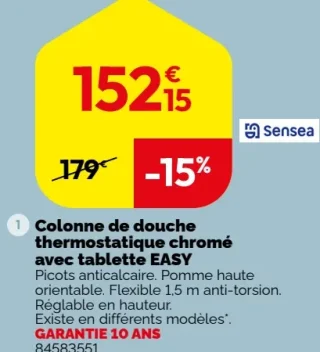 Colonne de douche thermostatique chromé avec tablette EASY Sensea