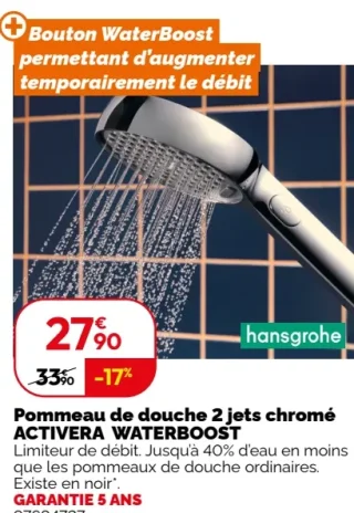 Hansgrohe Pommeau de douche 2 jets chromé ACTIVERA WATERBOOST