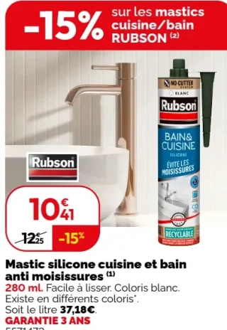 Rubson Mastic silicone cuisine et bain anti moisissures