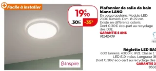 Inspire Plafonnier de salle de bain blanc LANO