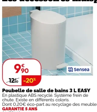 Poubelle de salle de bains 3 L EASY Sensea