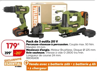 Pack de 3 outils 20 V ES2ENTIAL BY WORX