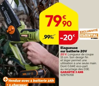 Elagueuse sur batterie 20V Essentiel