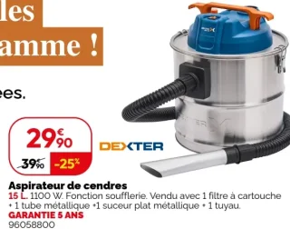 Aspirateur de cendres 15 L. 1100 W. Dexter