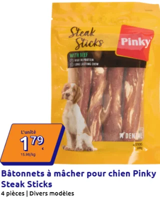 Bâtonnets à mâcher pour chien Pinky Steak Sticks