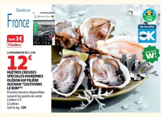 Huîtres Creuses Spéciales Marennes Oléron IGP Filière Auchan "Cultivons Le Bon" Calibre n°2