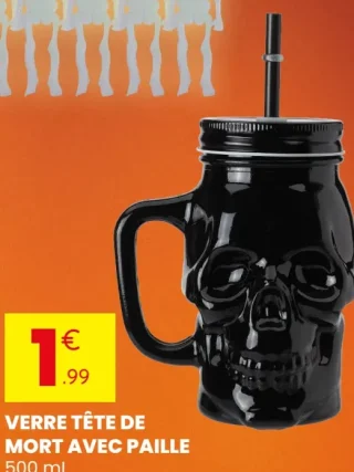 VERRE TÊTE DE MORT AVEC PAILLE 500 mL