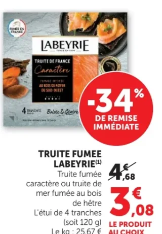 Truite fumée Labeyrie Caractère ou truite de mer fumée