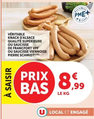 Véritable Knack d'Alsace Qualité Supérieure ou Saucisse de Francfort VPF ou Saucisse Viennoise Pierre Schmidt