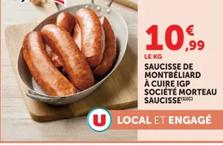 Saucisse de Montbéliard à cuire IGP Société Morteau Saucisse