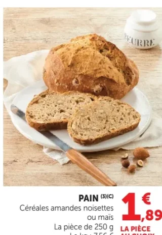 Pain Céréales amandes noisettes ou maïs