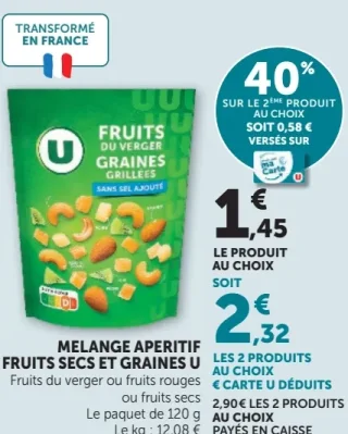 Mélange apéritif fruits secs et graines U