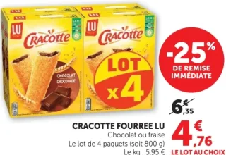 CRACOETTE FOURREE LU Chocolat ou fraise