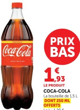 COCA-COLA La bouteille de 1,5 L dont 250 ML offerts