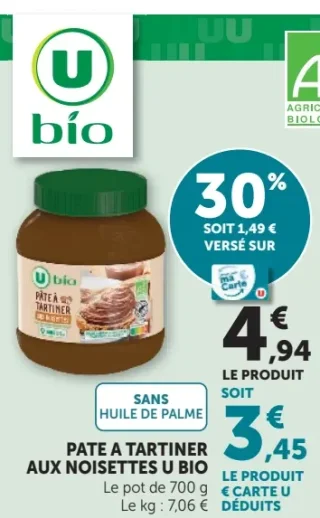 Pâte à tartiner aux noisettes U Bio