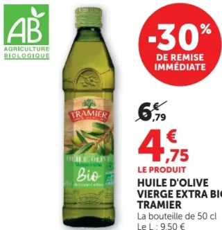 Huile d'olive vierge extra bio Tramier