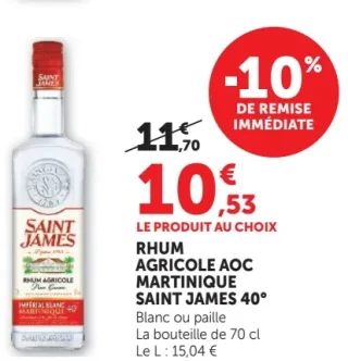 Rhum Agricole AOC Martinique Saint James 40°