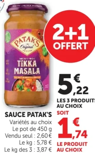 SAUCE PATAK'S Tikka Masala ou Variétés au choix