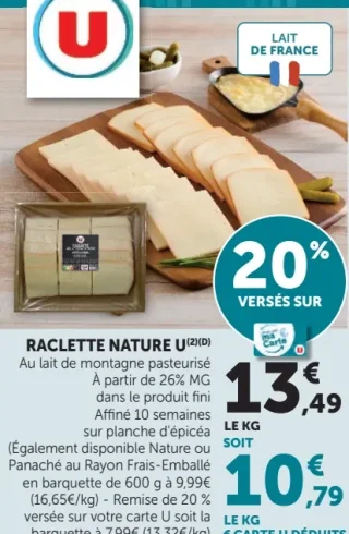 Raclette Nature U Au lait de montagne pasteurisé